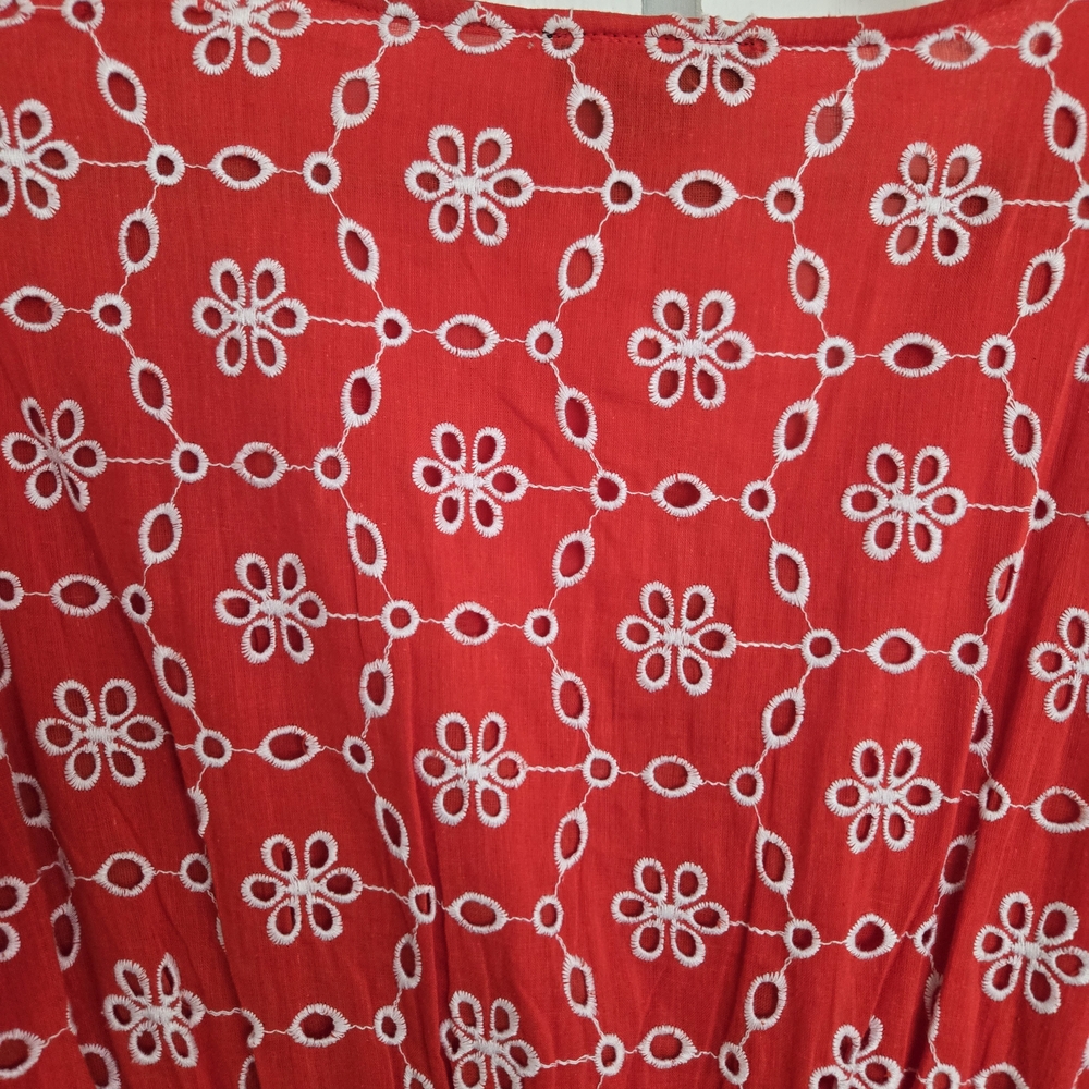 Vibrant Orange Red V-Neck Puff Sleeve Sundress - Picture 11 of 13
